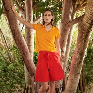 Tomas Maier x Uniqlo Red Cotton Pleated Utility Shorts Women’s Sz 6